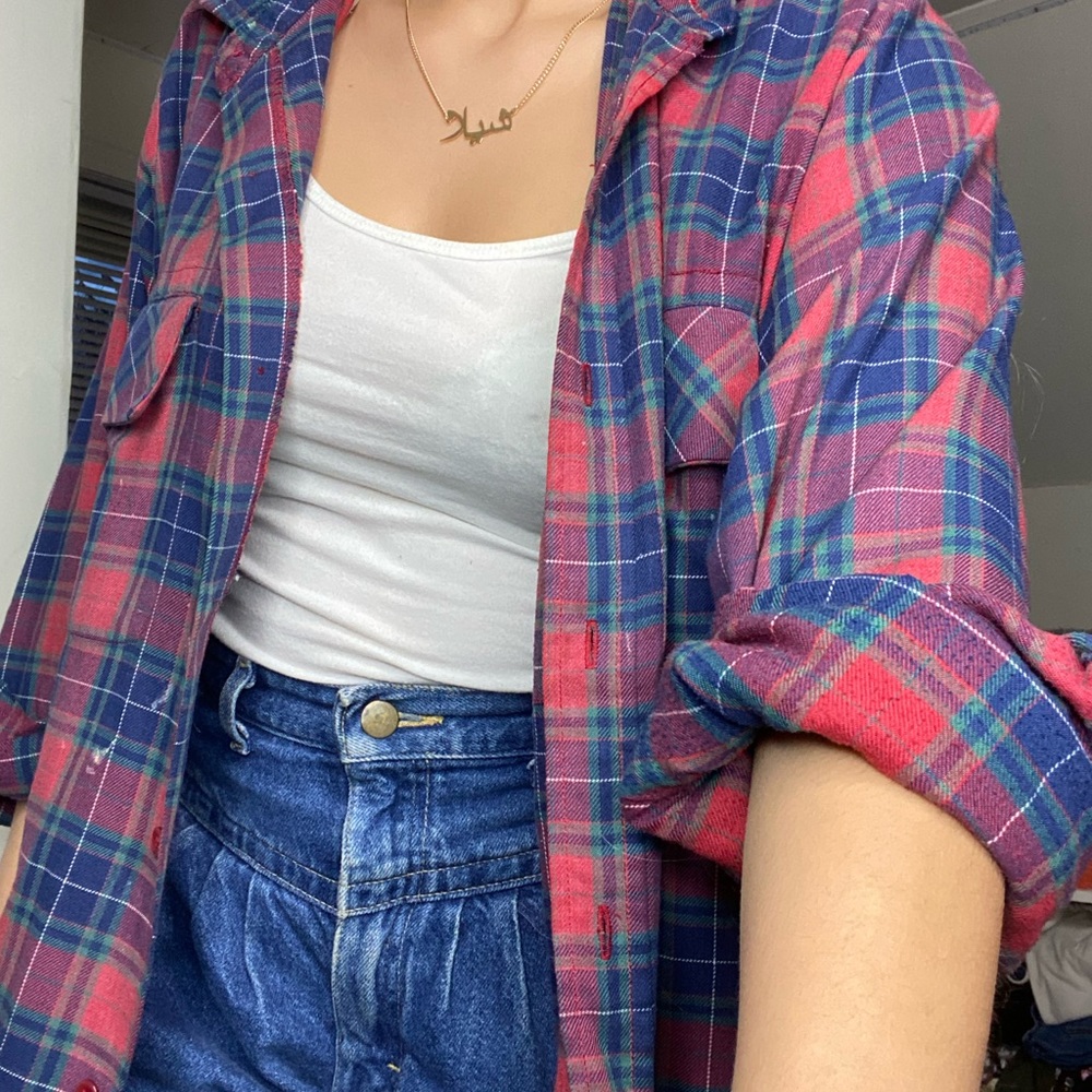 Oversized blue and red flannel